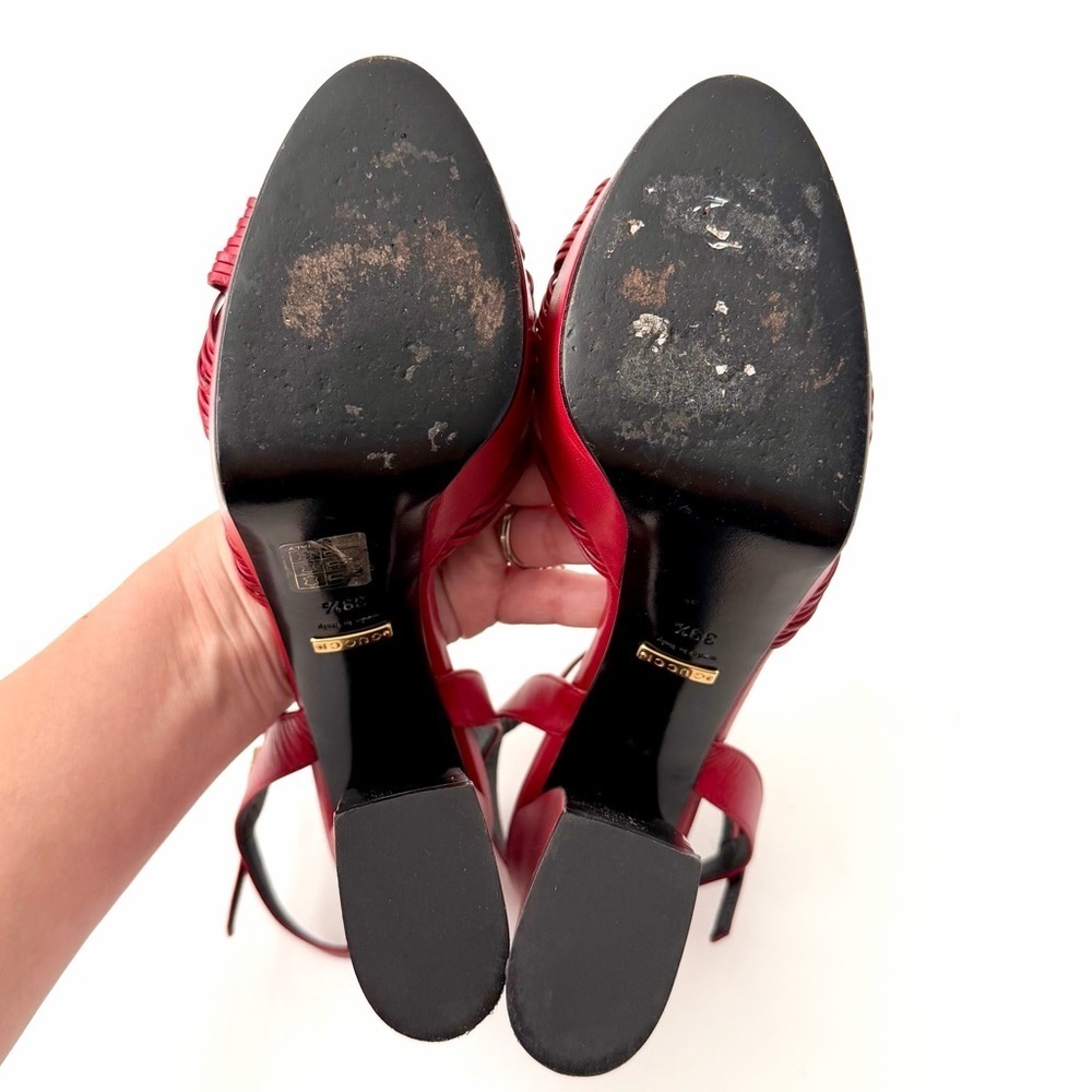 GUCCI | Red Leather Allie Knot Platform High Heels Sandals 39.5 - Picture 13 of 16